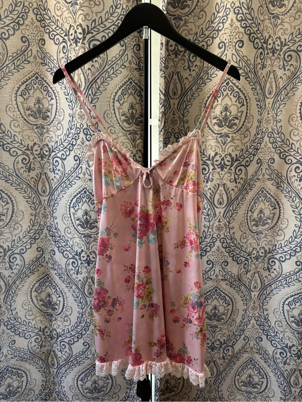 Pink Floral Lace-Trim Mini Dress